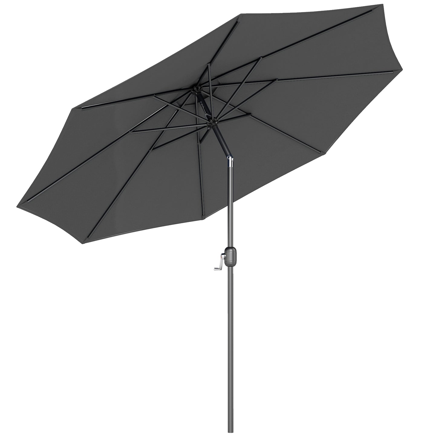 Photo of Outsunny 3(m) Tilting Parasol Garden Umbrellas, Outdoor Sun Shade with 8 Ribs, Tilt and Crank Handle for Balcony, Bench, Garden, Dark Grey in Grey colour on a white background