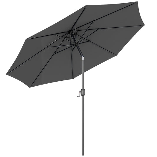 Photo of Outsunny 3(m) Tilting Parasol Garden Umbrellas, Outdoor Sun Shade with 8 Ribs, Tilt and Crank Handle for Balcony, Bench, Garden, Dark Grey in Grey colour on a white background