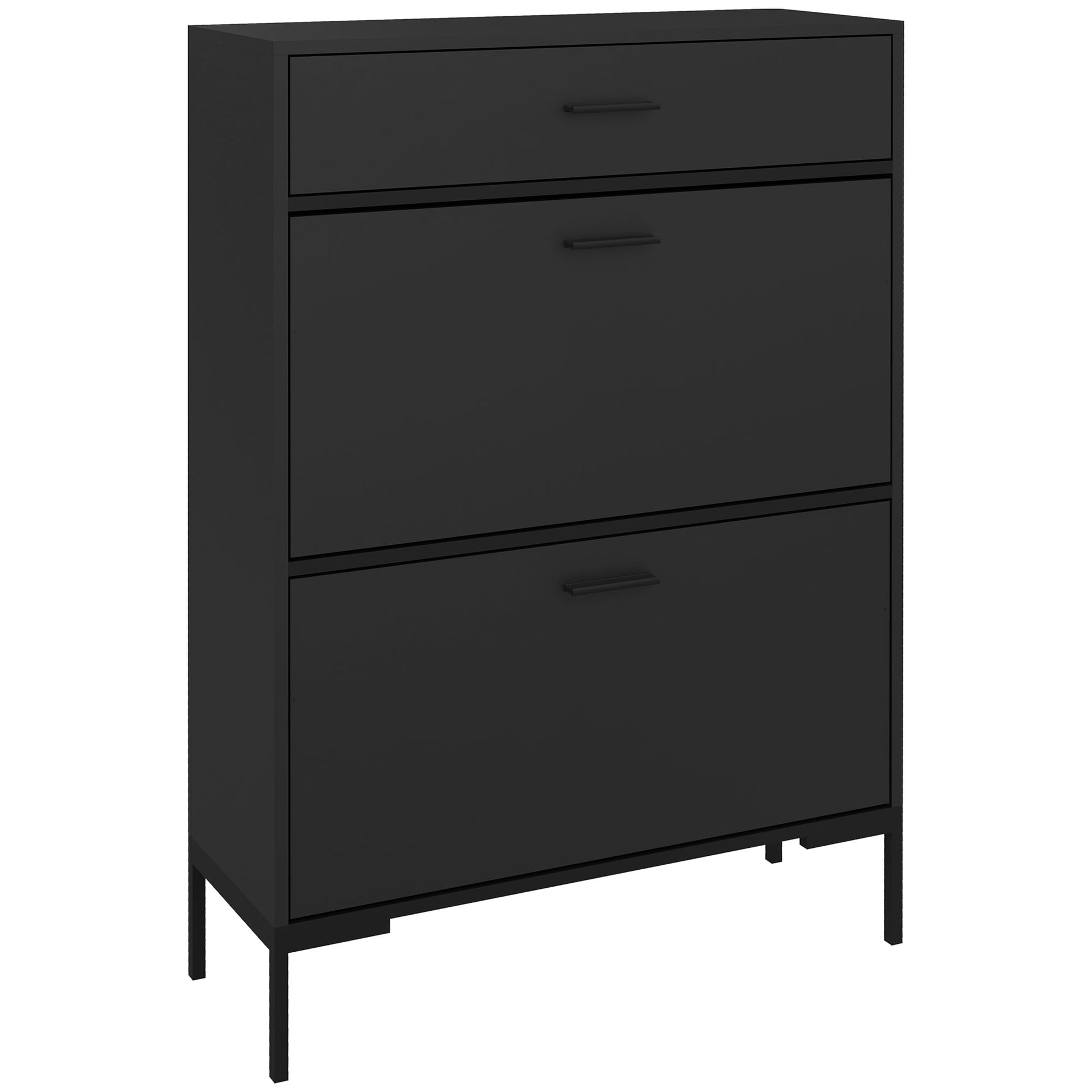 Photo of HOMCOM Three Drawer Slim Shoe Storage Cabinet, 12 Shoe Pairs - Black in Black colour on a white background