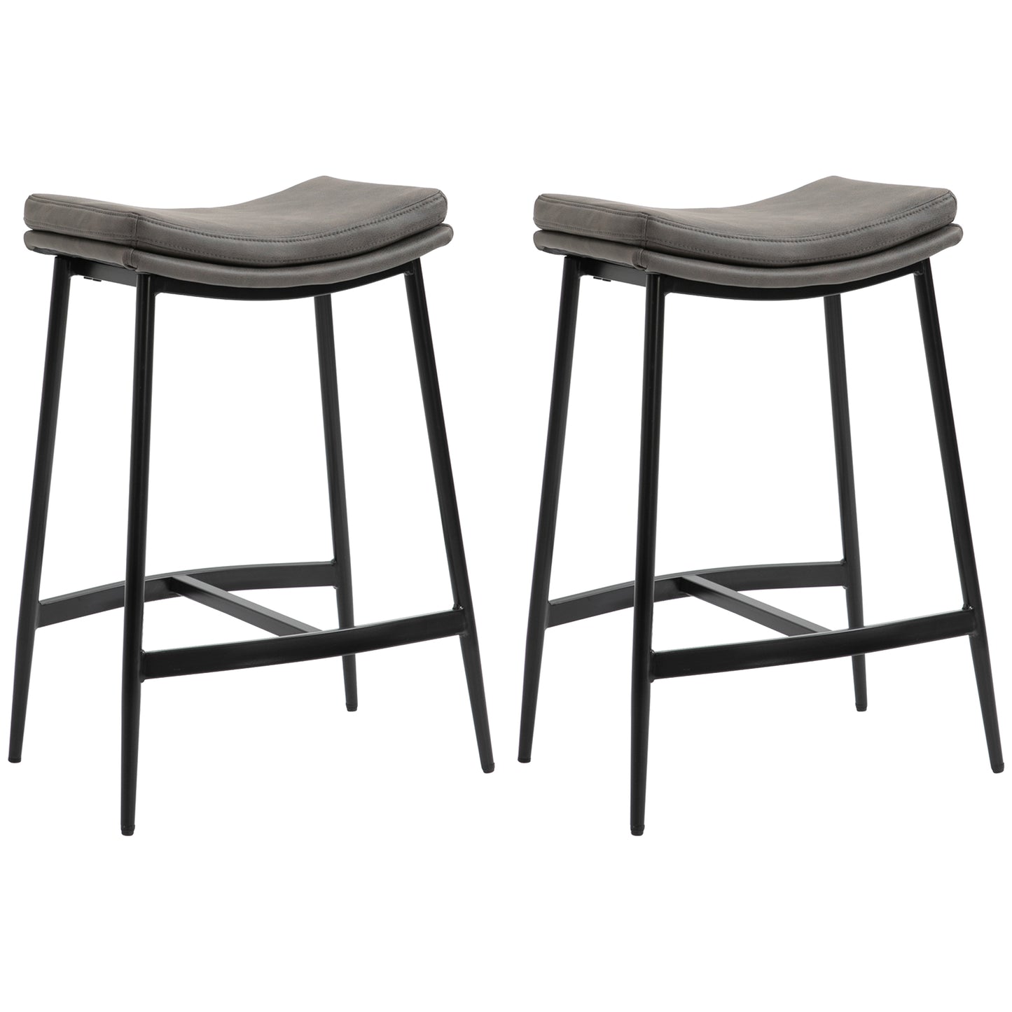 Photo of HOMCOM Breakfast Bar Stools Set of 2, Microfibre Upholstered Barstools, Industrial Bar Chairs with Curved Seat and Steel Frame for Dining Room, Kitchen, Grey in Grey colour on a white background