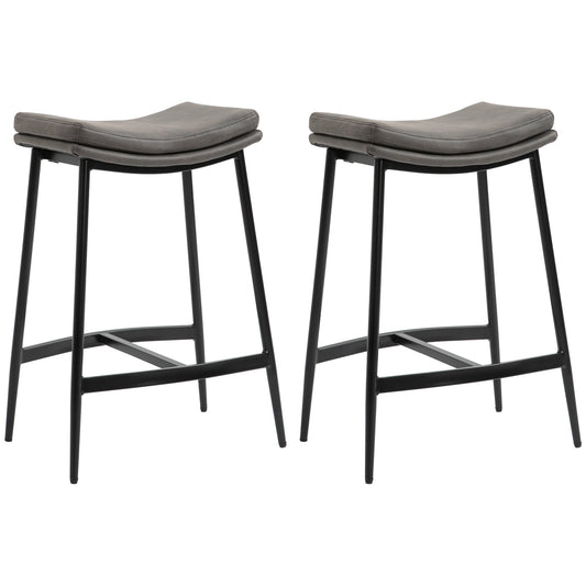 Photo of HOMCOM Breakfast Bar Stools Set of 2, Microfibre Upholstered Barstools, Industrial Bar Chairs with Curved Seat and Steel Frame for Dining Room, Kitchen, Grey in Grey colour on a white background
