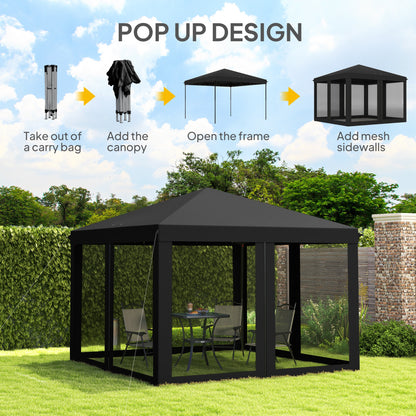Outsunny black pop-up gazebo shown assembled with mesh sidewalls