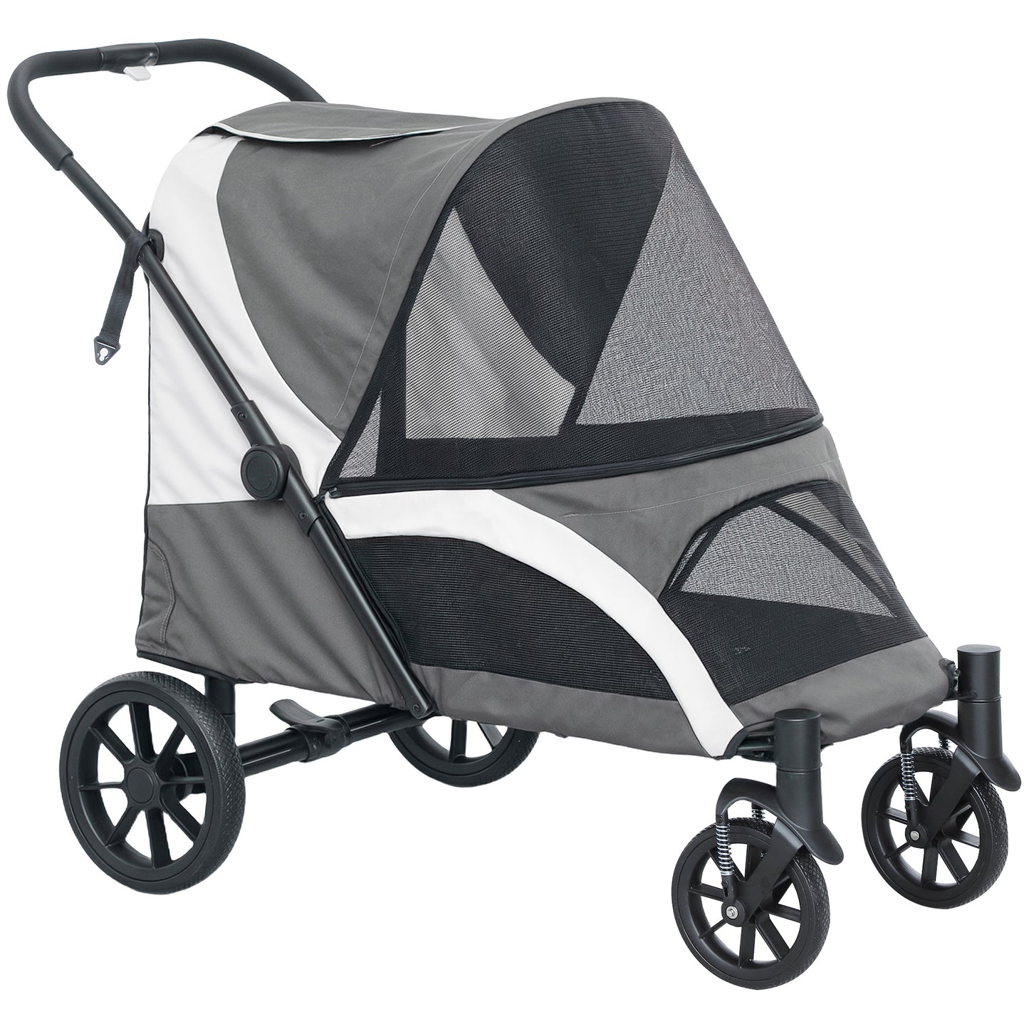Photo of PawHut Foldable Pet Stroller for Large Dogs with 4 Big Wheels, Shock-Absorbing Frame, Safety Leashes, Brakes, Dark Grey in Grey colour on a white background