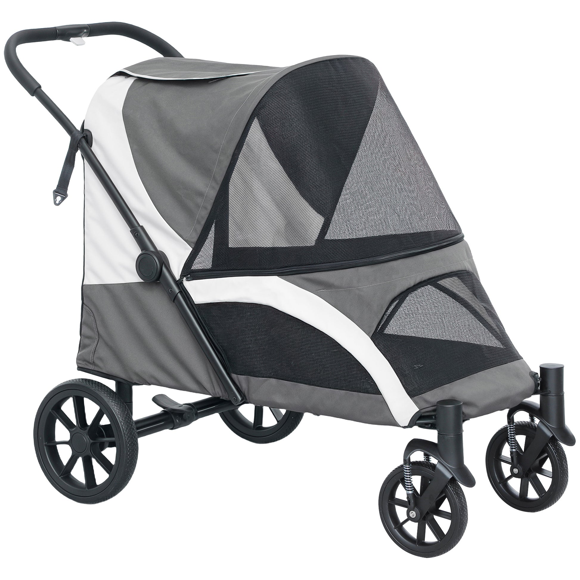 Photo of PawHut Foldable Pet Stroller for Large Dogs with 4 Big Wheels, Shock-Absorbing Frame, Safety Leashes, Brakes, Dark Grey in Grey colour on a white background