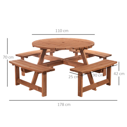 Outsunny wooden picnic set with dimensions: 178 cm wide, 110 cm table, 70 cm high
