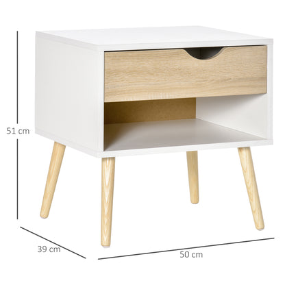HOMCOM bedside table with drawer and open shelf, shown with 50 cm width and 51 cm height