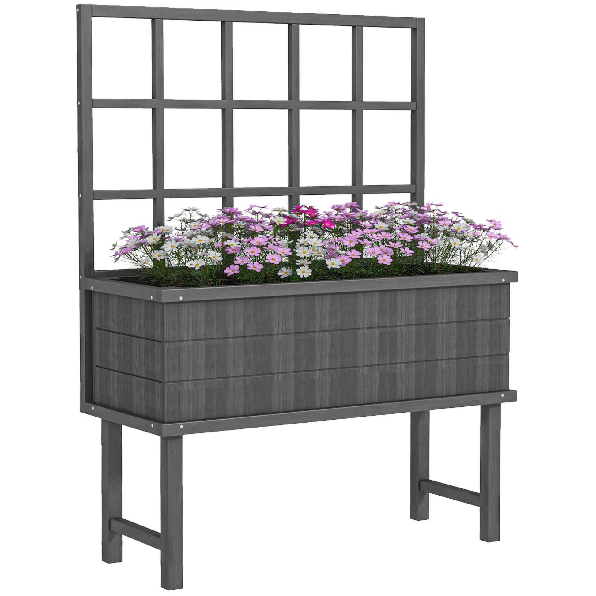 Photo of Outsunny 45 x 105cm Wooden Garden Planter, with Trellis - Grey in Grey colour on a white background