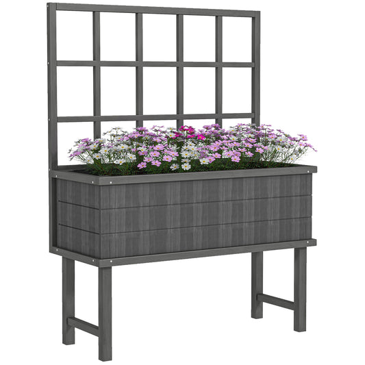 Photo of Outsunny 45 x 105cm Wooden Garden Planter, with Trellis - Grey in Grey colour on a white background