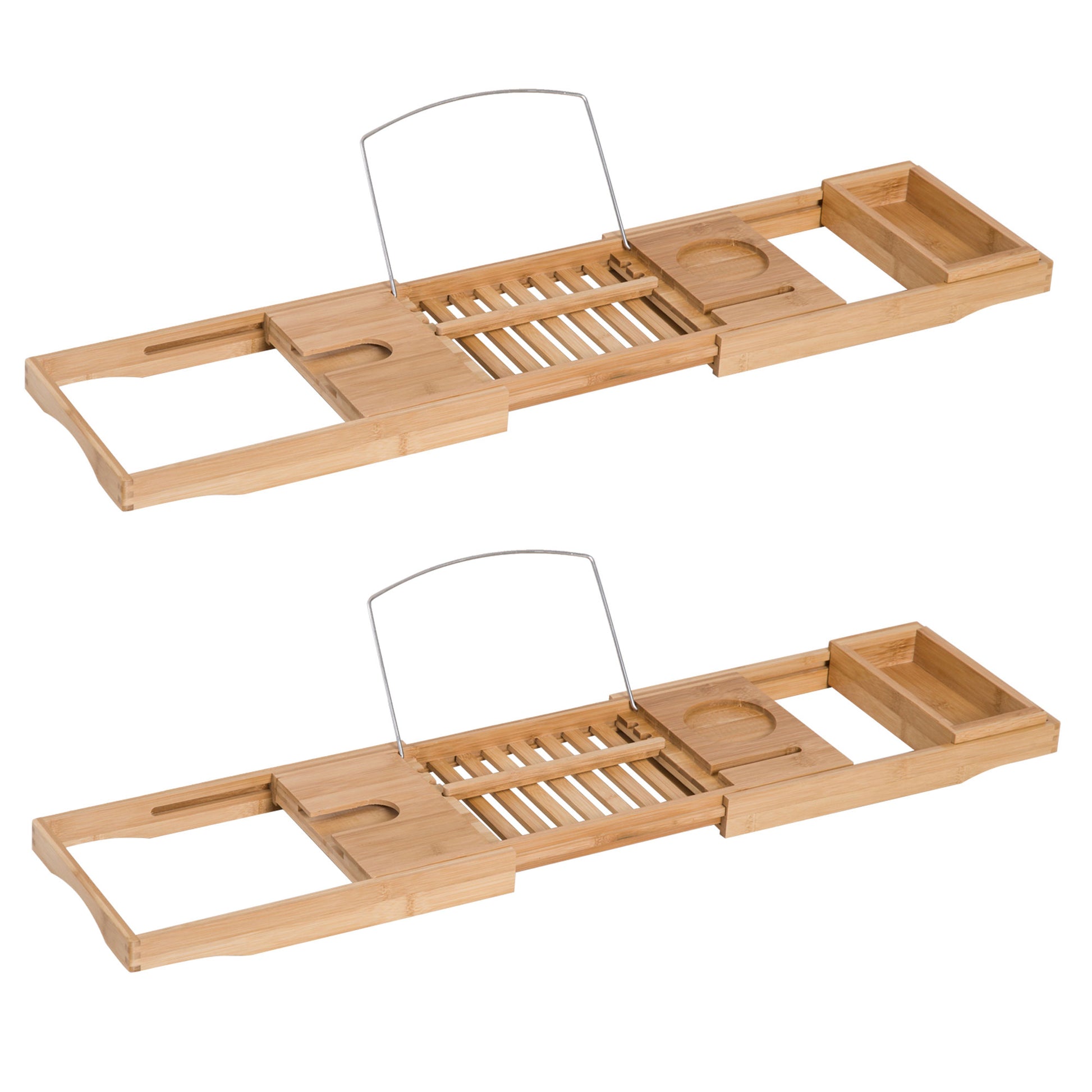 Photo of HOMCOM Extendable Bamboo Bathtub Shelf Rack Bath Caddy Tray Bathroom Storage, Set of 2 in 2 colour on a white background
