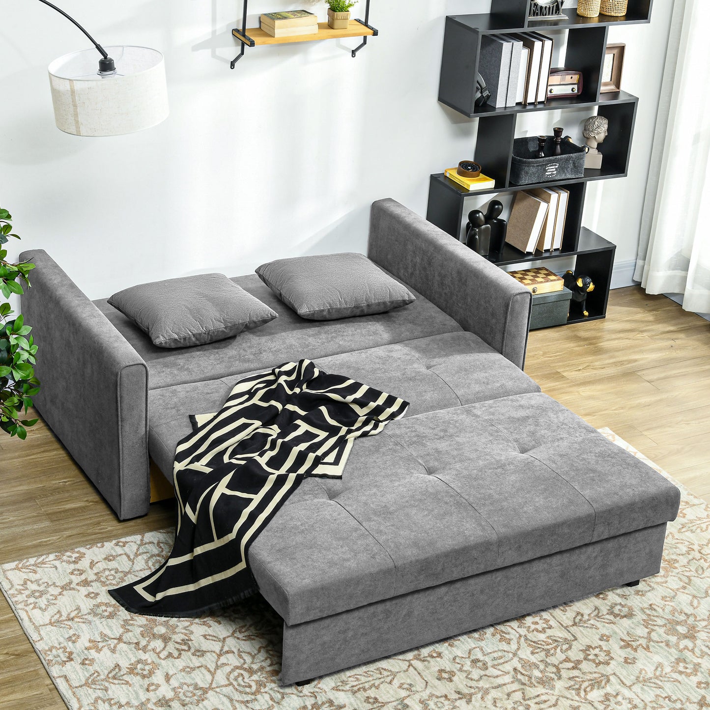HOMCOM Snow Flannel Two-Seater Sofa Bed, with Storage - Grey