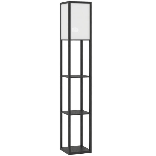 Photo of HOMCOM Floor Lamp with Shelves, 3 Layer Column Modern Standing Lamp for Living Room, Bedroom, Office, Bulb not Included, Black in Black colour on a white background