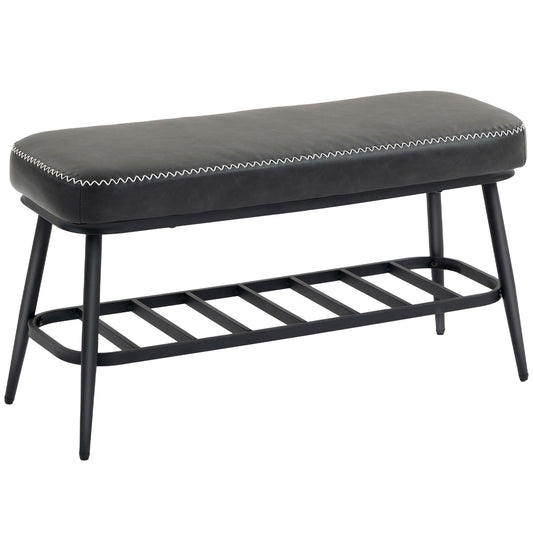 Photo of HOMCOM PU Leather Shoe Storage Bench - Charcoal Grey in Grey colour on a white background