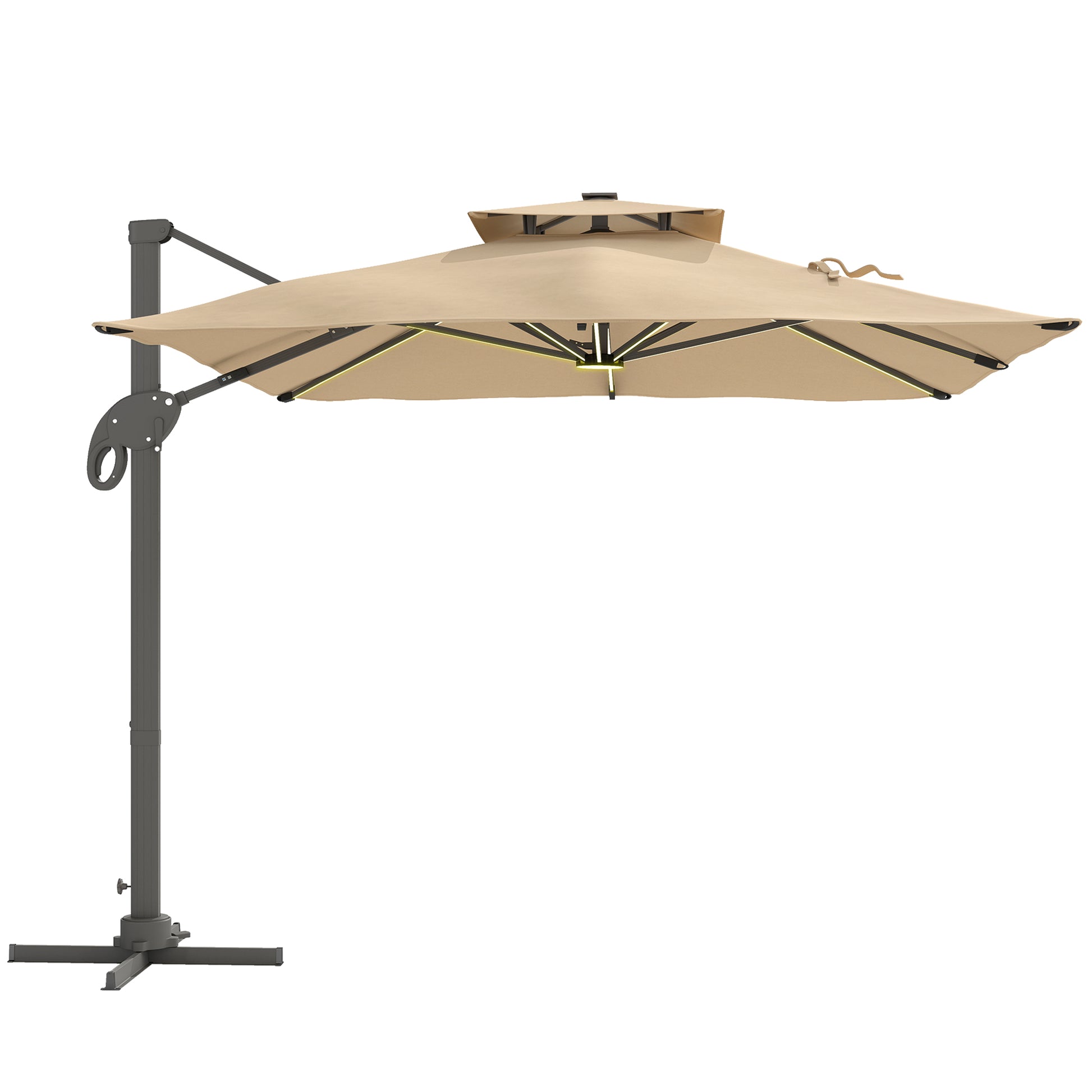 Photo of Outsunny 3 x 3(m) Aluminium Sun Square Canopy Top with Adjustable Pole Angle, Khaki in Khaki colour on a white background