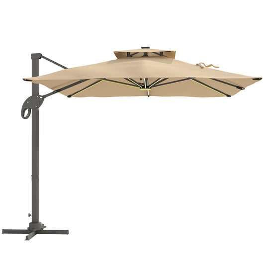 Photo of Outsunny 3 x 3(m) Aluminium Sun Square Canopy Top with Adjustable Pole Angle, Khaki in Khaki colour on a white background