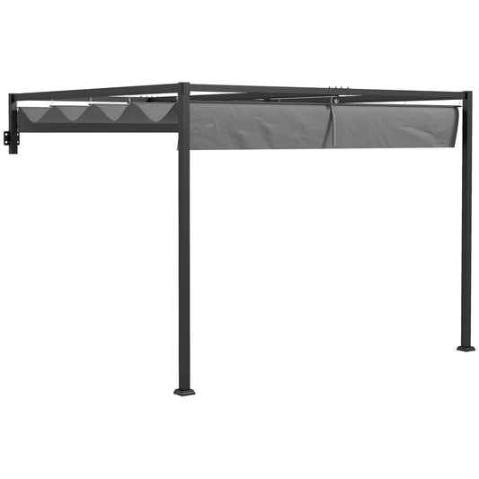 Photo of Outsunny 3 x 4m Lean To Steel Pergola with Moving Fabric Canopy - Dark Grey in Grey colour on a white background