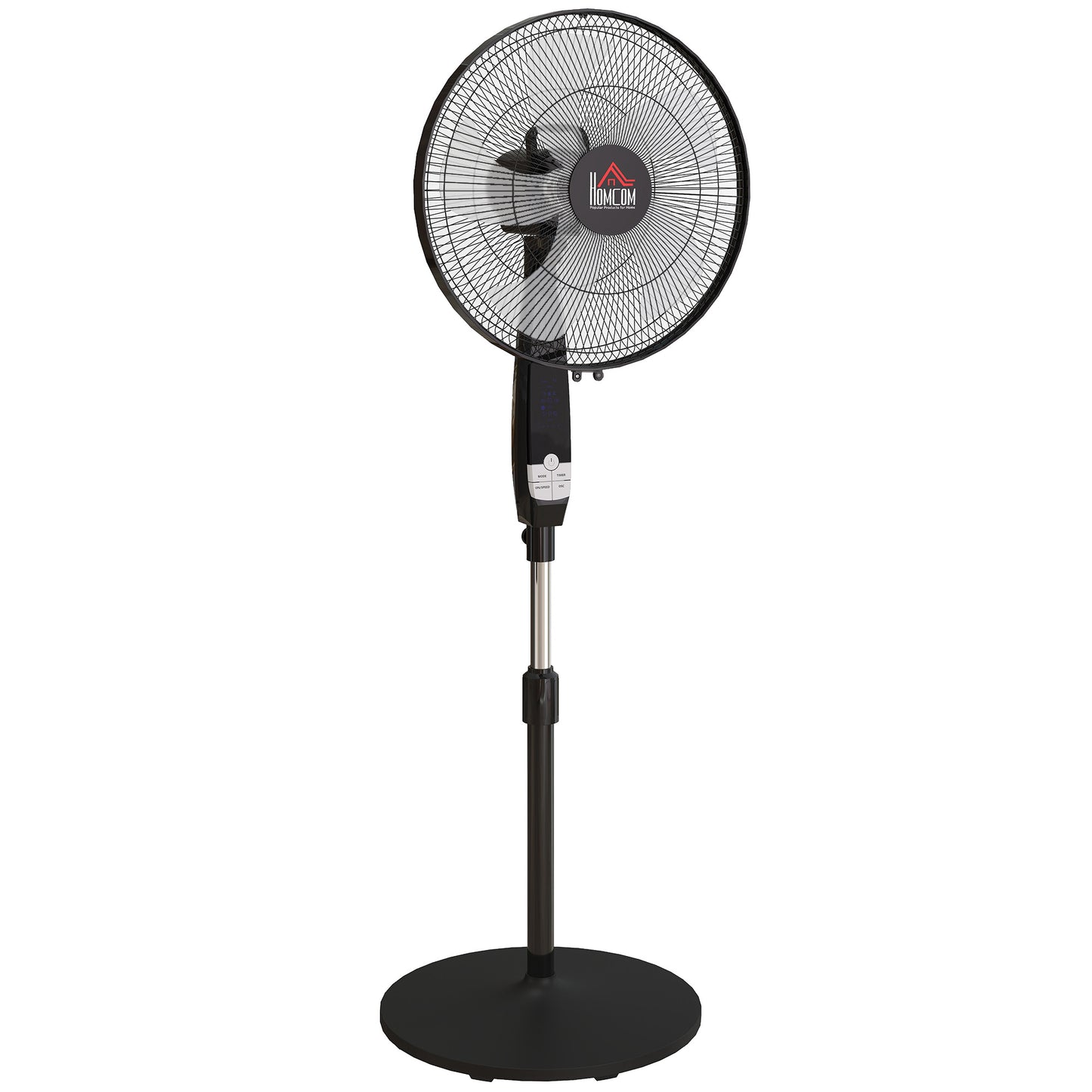 Photo of HOMCOM 40 cm Pedestal Standing Floor Fan, Oscillation Cooling Fan with Remote Control, Black in Black colour on a white background