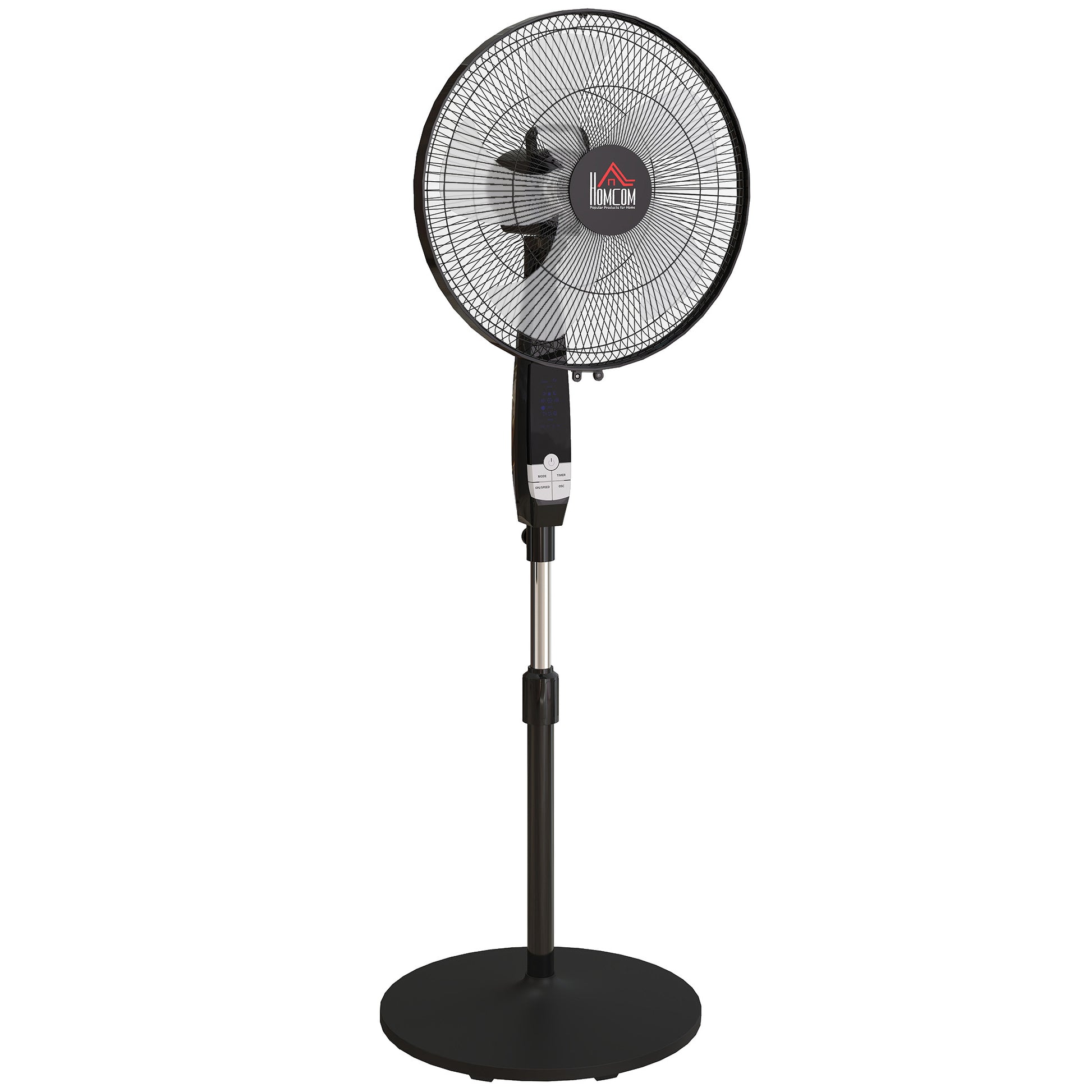 Photo of HOMCOM 40 cm Pedestal Standing Floor Fan, Oscillation Cooling Fan with Remote Control, Black in Black colour on a white background