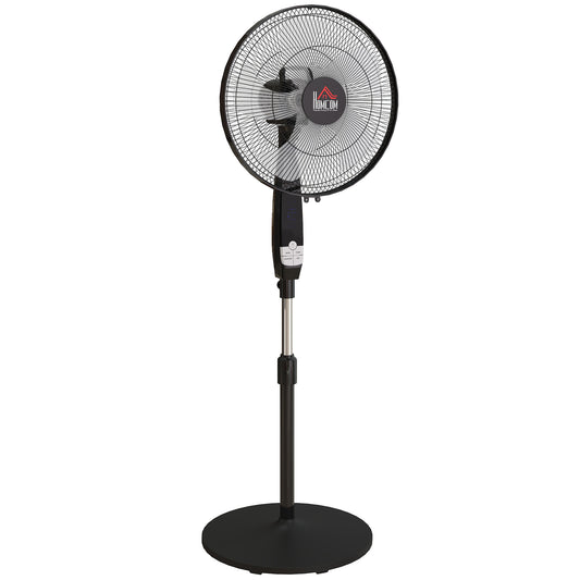 Photo of HOMCOM 40 cm Pedestal Standing Floor Fan, Oscillation Cooling Fan with Remote Control, Black in Black colour on a white background