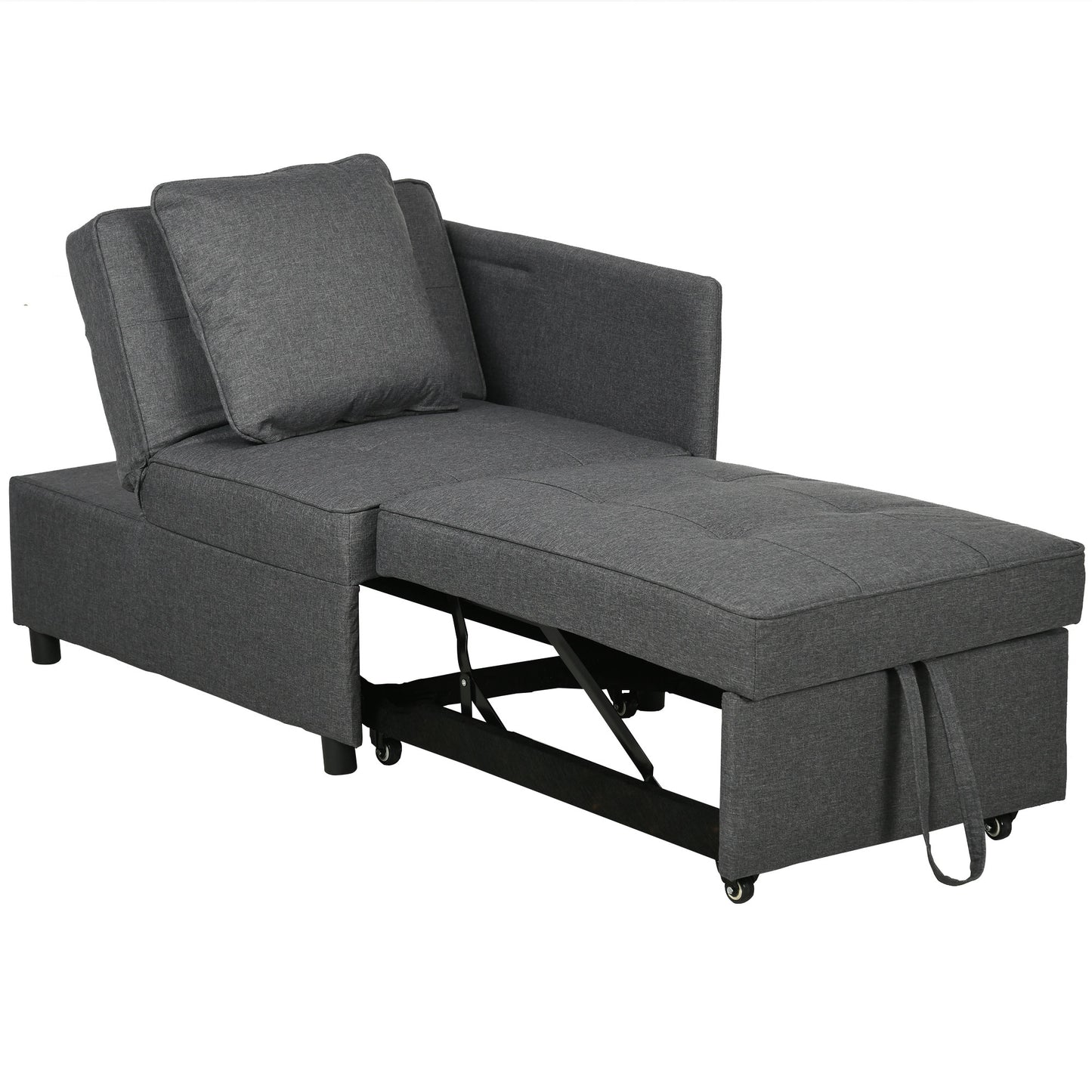 Photo of HOMCOM Convertible Single Sofa Bed, 3-in-1 Multi-Functional Sleeper Chair Bed with Magazine Pocket, Grey in Grey colour on a white background