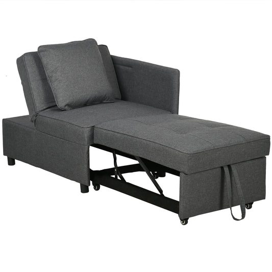 Photo of HOMCOM Convertible Single Sofa Bed with Thick Padded Seat, 3-in-1 Multi-Functional Sleeper Chair Bed with Magazine Pocket, for Living Room, Grey in Grey colour on a white background