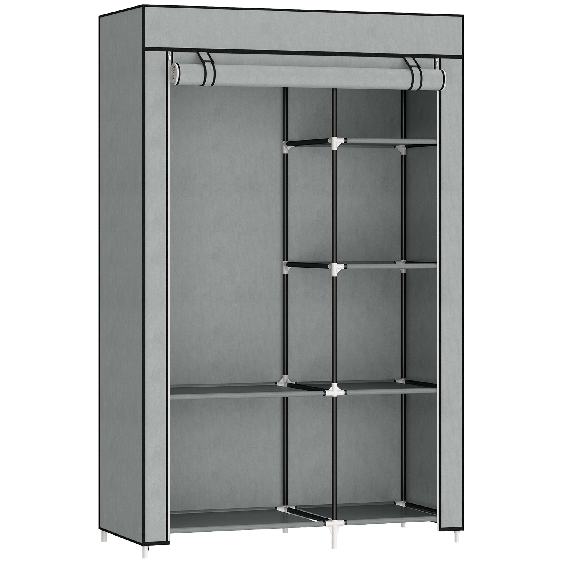 Photo of HOMCOM Fabric Wardrobe w/ Shelves Hanging Rail Foldable Wardrobe Light Grey in Grey colour on a white background