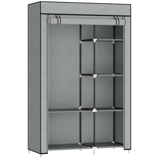 Photo of HOMCOM Fabric Wardrobe w/ Shelves Hanging Rail Foldable Wardrobe Light Grey in Grey colour on a white background