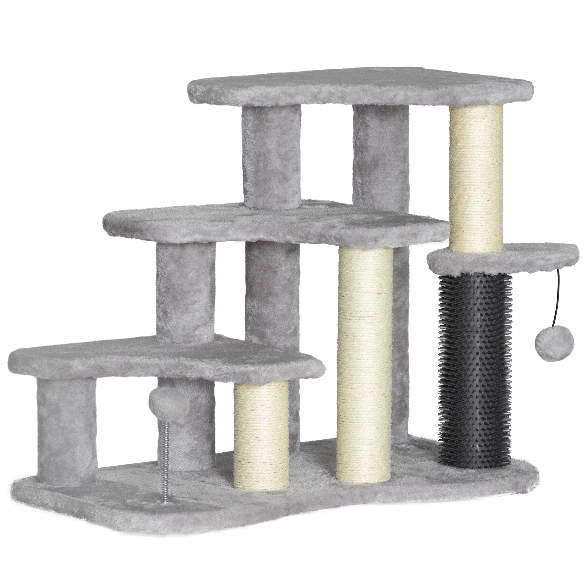 Photo of PawHut 2-in-1 Cat Tree, Pet Stairs w/ Scratching Post, Toy Balls, for Bed, Sofa, Couch, Light Grey in Grey colour on a white background