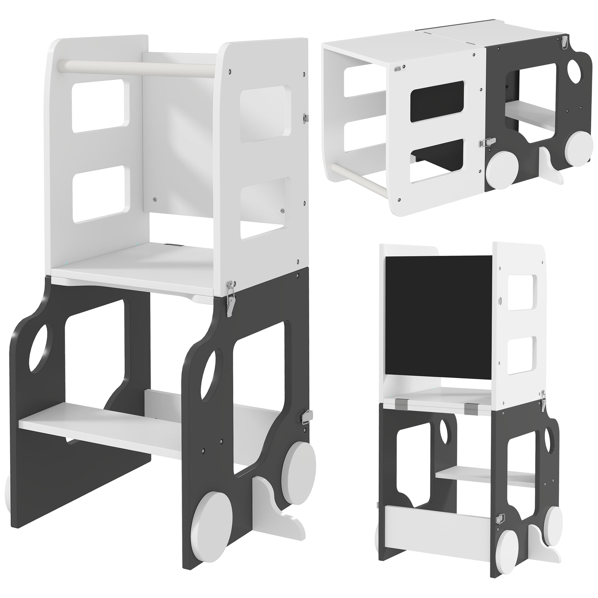 Photo of AIYAPLAY Toddler Step Stool, 4 in 1 Standing Tower, Foldable Toddler Step with Safety Rail, for Kitchen, Bathroom, Grey in Grey colour on a white background