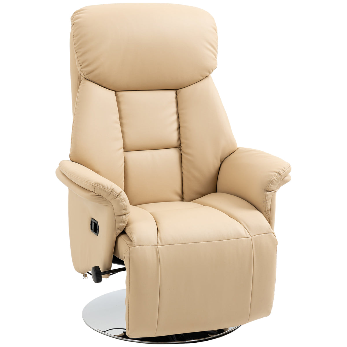 Photo of HOMCOM Adjustable Swivel Recliner, Manual Recliner Chair with Footrest, Padded Arms, PU Leather Upholstery, Beige in Beige colour on a white background