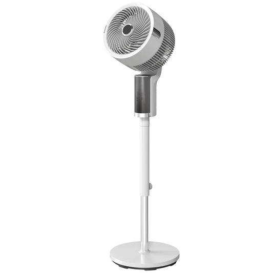 Photo of HOMCOM 20 dB Silent Standing Fan for Bedroom, 44" Pedestal Fan with 90° Oscillating, 8 Speeds and LED Light, White in White colour on a white background