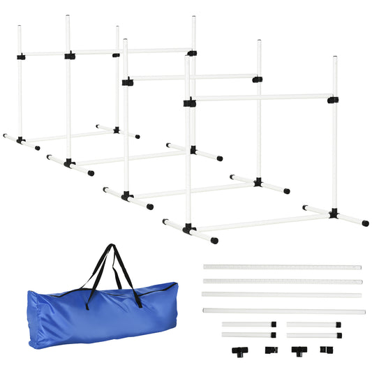 Photo of PawHut 4 Pieces Dog Agility Training Equipment, Adjustable Height Jumps Hurdle with Carrying Bag for Outdoor, White in White colour on a white background