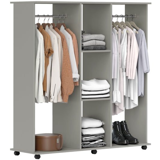 Photo of HOMCOM Open Wardrobe Double Mobile Storage Shelves Organizer W/6 Wheels-Grey in Wheels-Grey colour on a white background