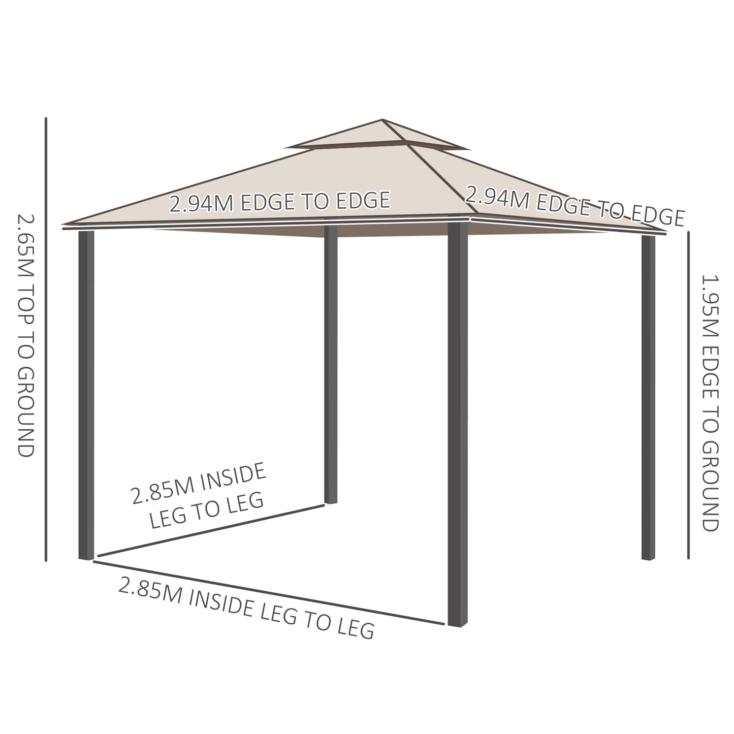 Outsunny Outdoor Gazebo, 2-tier Roof with Netting, 295L x 295W x 263Hcm-Taupe