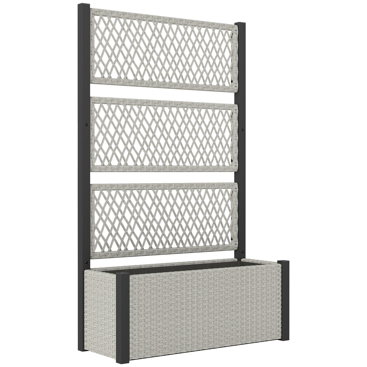 Photo of Outsunny Garden Planter Box with Trellis, Liner for Climbing Plants, Vegetables, Flowers, Mixed-grey in Mixed-grey colour on a white background