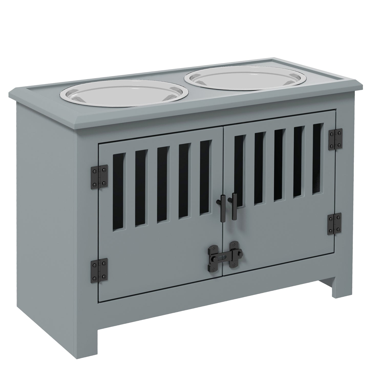 Photo of PawHut Raised Dog Bowls, Pet Feeding Station, with Storage, Food and Water Bowls, for Large Dogs - Grey in Grey colour on a white background