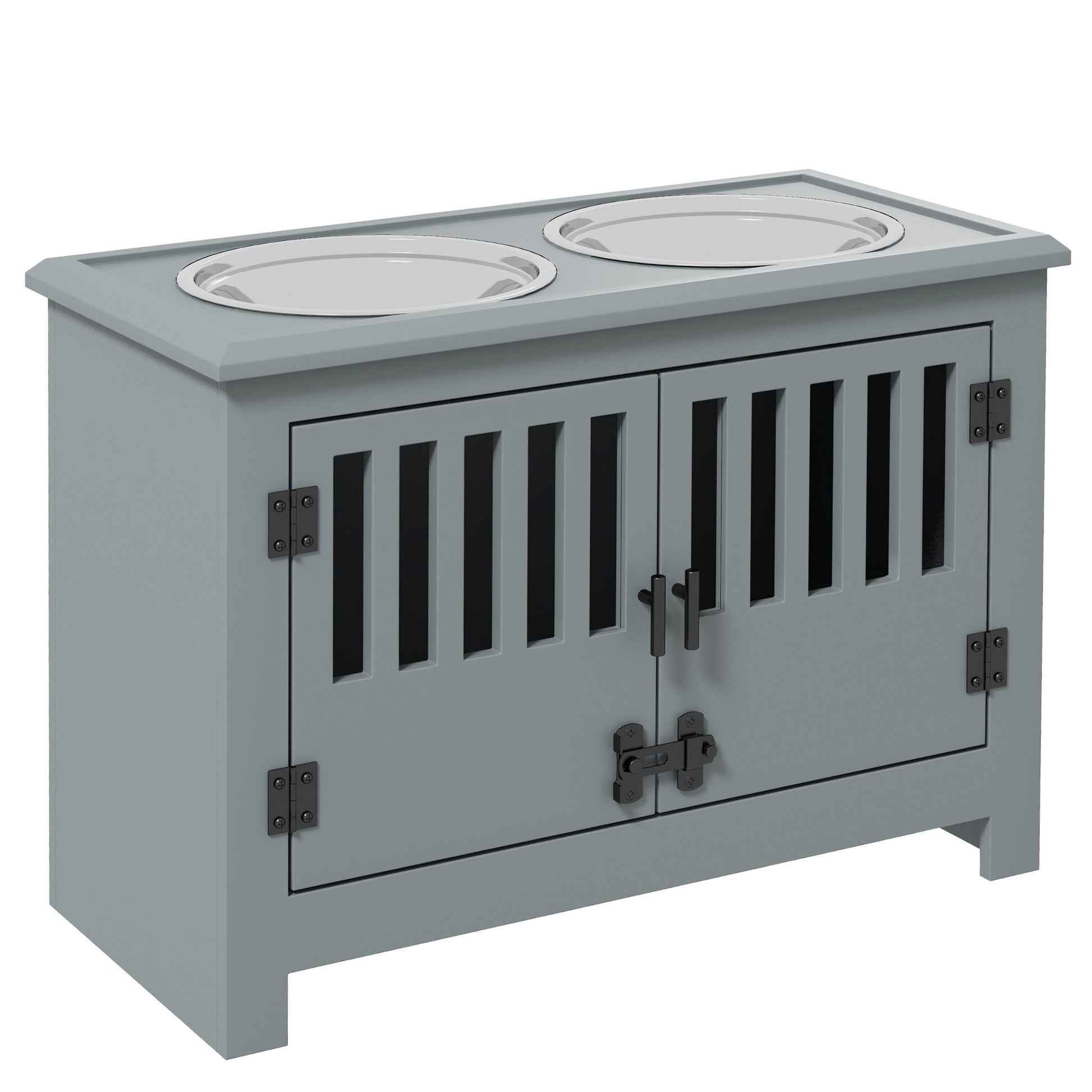 Photo of PawHut Raised Dog Bowls, Pet Feeding Station, with Storage, Food and Water Bowls, for Large Dogs - Grey in Grey colour on a white background