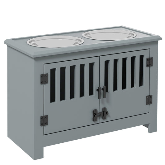 Photo of PawHut Raised Dog Bowls, Pet Feeding Station, with Storage, Food and Water Bowls, for Large Dogs - Grey in Grey colour on a white background