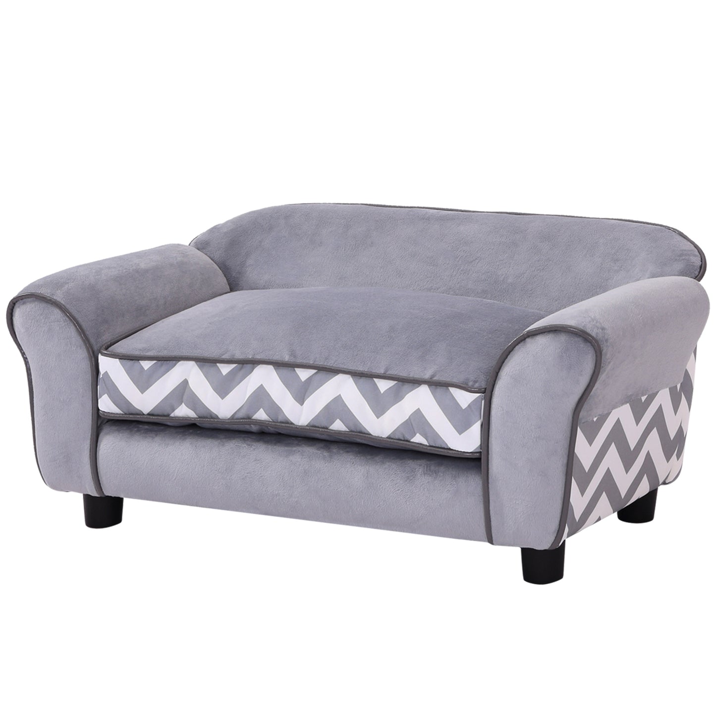 Photo of PawHut Dog Sofa Bed for XS-Sized Dogs, Cat Sofa with Soft Cushion, Pet Chair Lounge with Washable Cover, Removable Legs, Wooden Frame - Grey in Grey colour on a white background