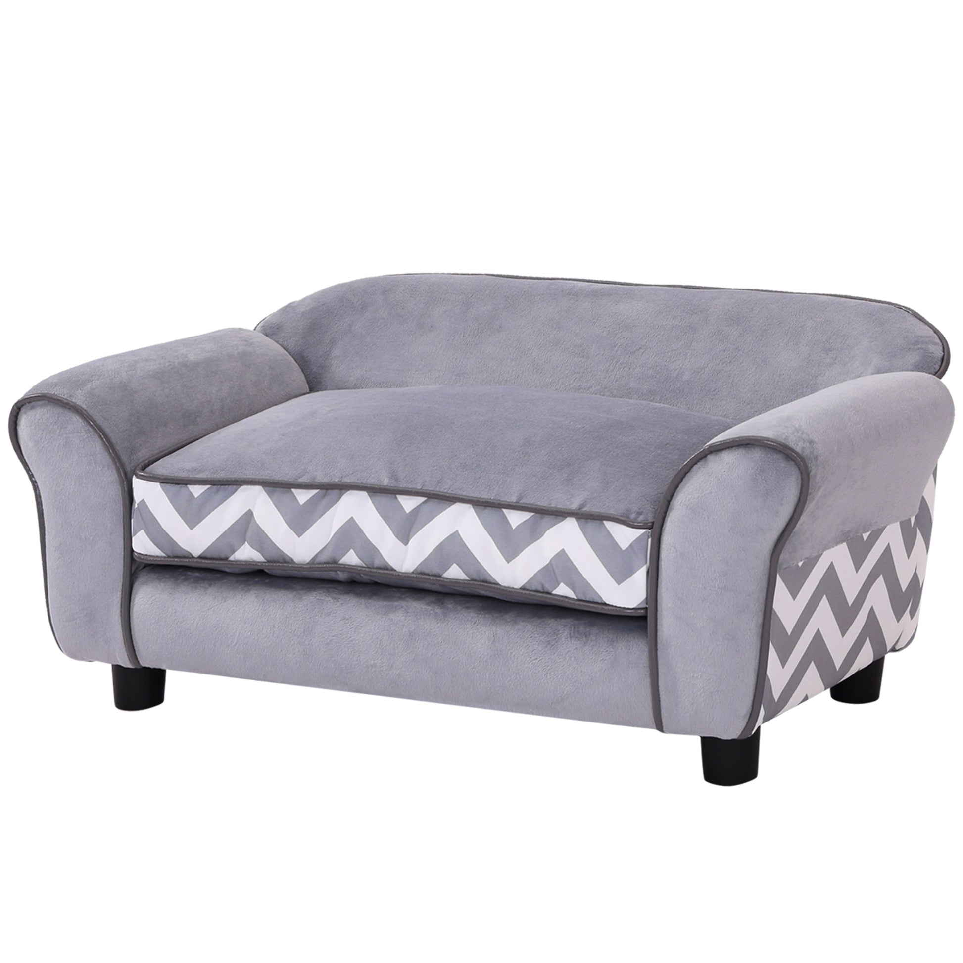 Photo of PawHut Dog Sofa Bed for XS-Sized Dogs, Cat Sofa with Soft Cushion, Pet Chair Lounge with Washable Cover, Removable Legs, Wooden Frame - Grey in Grey colour on a white background
