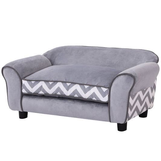 Photo of PawHut Dog Sofa Bed for XS-Sized Dogs, Cat Sofa with Soft Cushion, Pet Chair Lounge with Washable Cover, Removable Legs, Wooden Frame - Grey in Grey colour on a white background