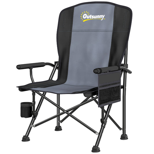 Photo of Outsunny Padded Camping Chair Adults Heavy Duty Folding Chair Side Pocket Cup Holder Carry Bag Outdoor Black in Black colour on a white background