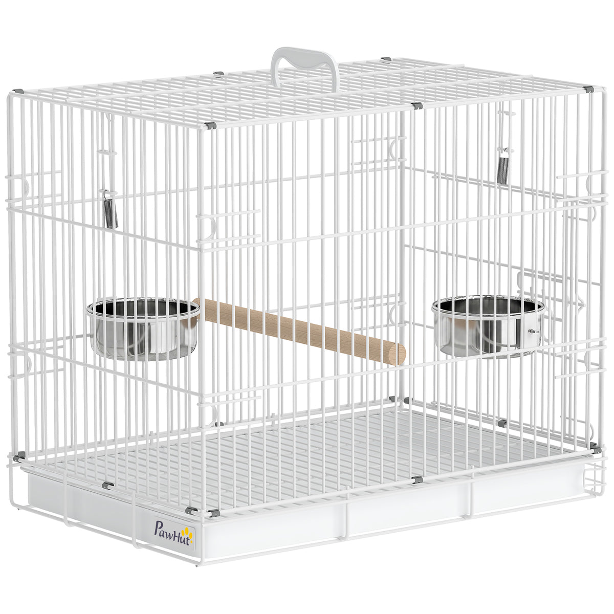 Photo of PawHut Bird Cage Foldable Portable Budgie Cage with Wooden Perch 2 Bowls for Travel 49 x 31 x 40 cm White in White colour on a white background