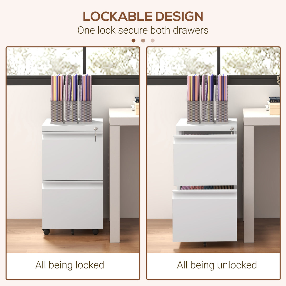 Vinsetto 2-Drawer Filing Cabinet w/ Adjustable Hanging Bar Lockable File Cabinet White