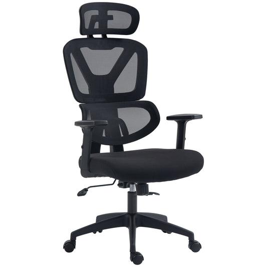 Photo of Vinsetto Mesh Office Chair, Height Adjustable Desk Chair with Lumbar Support, Swivel Wheels and Adjustable Headrest, Black in Black colour on a white background