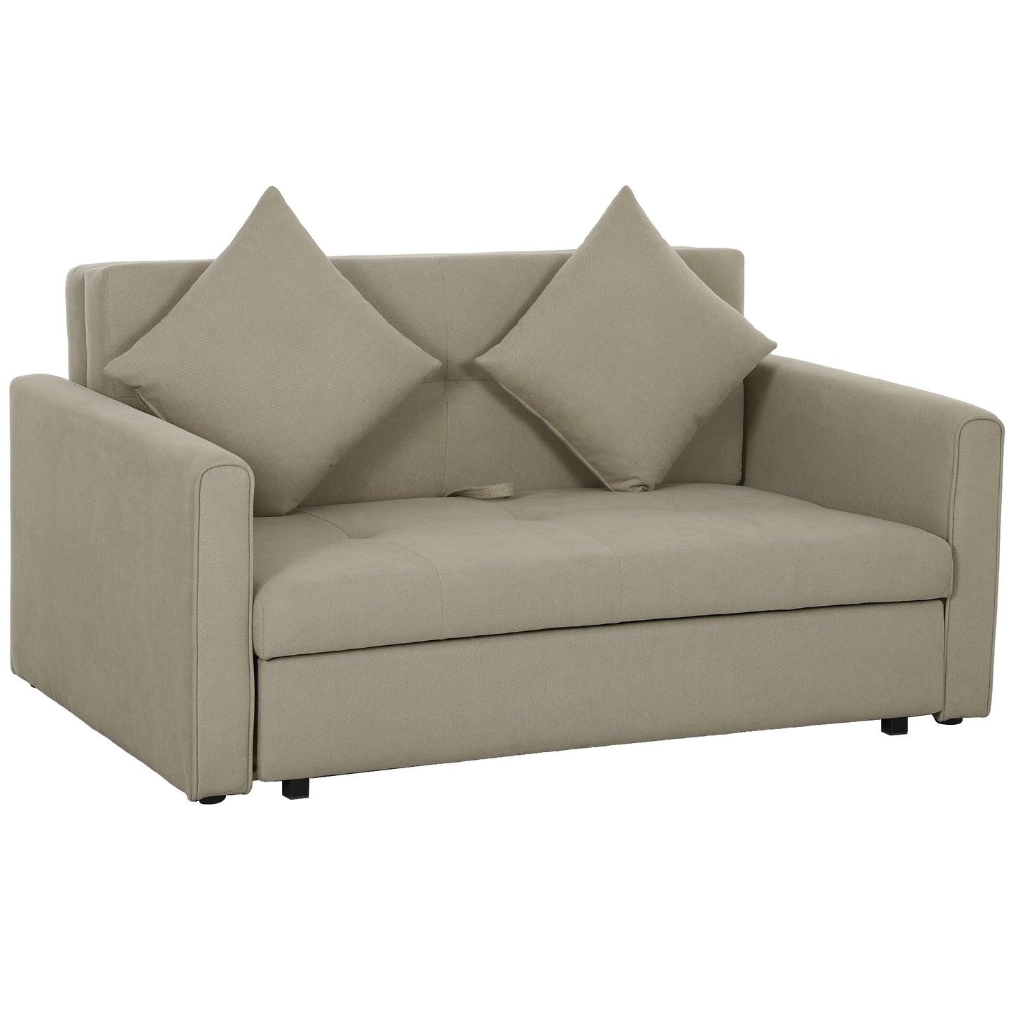 Photo of HOMCOM 2 Seater Sofa Bed with Hidden Storage, Pull Out Convertible Bed Settee, Modern Snow Flannel Loveseat Sofa Sleeper with 2 Cushions for Living Room, Guest Room, Light Brown in Brown colour on a white background
