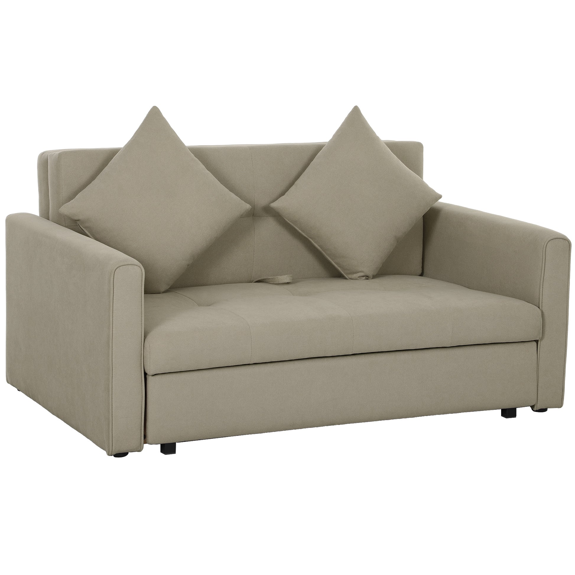 Photo of HOMCOM 2 Seater Sofa Bed with Hidden Storage, Pull Out Convertible Bed Settee, Modern Snow Flannel Loveseat Sofa Sleeper with 2 Cushions for Living Room, Guest Room, Light Brown in Brown colour on a white background