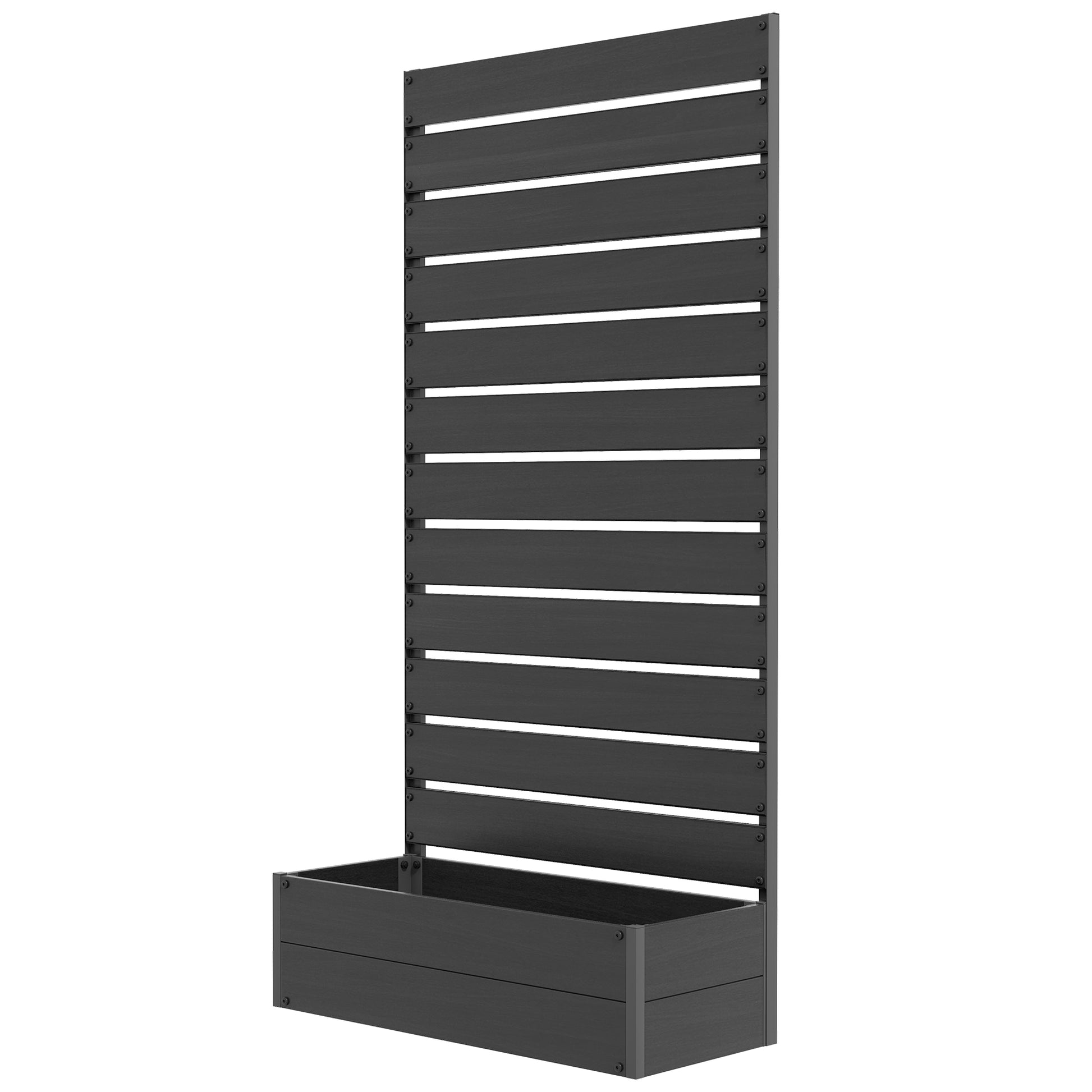 Photo of Outsunny Raised Bed for Garden, Planter with Trellis for Climbing Plants, Vines, Planter Box with Drainage Gap, Black in Black colour on a white background