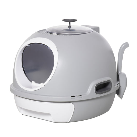 Photo of PawHut Cat Litter Box Toilet with Litter Scoop Enclosed Drawer, Front Entry Top Exit, Easy To Clean Grey in Grey colour on a white background