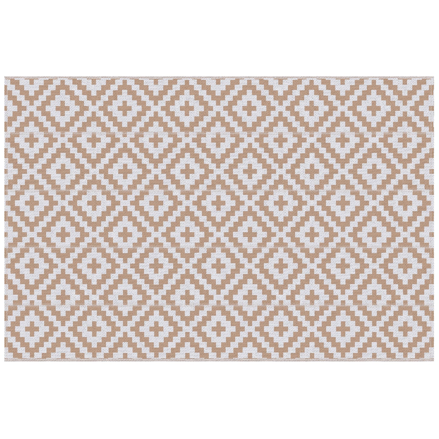 Outsunny Reversible Outdoor RV Rug, Patio Floor Mat, 274 x 182 cm Plastic Straw Rug for Garden, terrace, Beach, Camping, Coffee & White