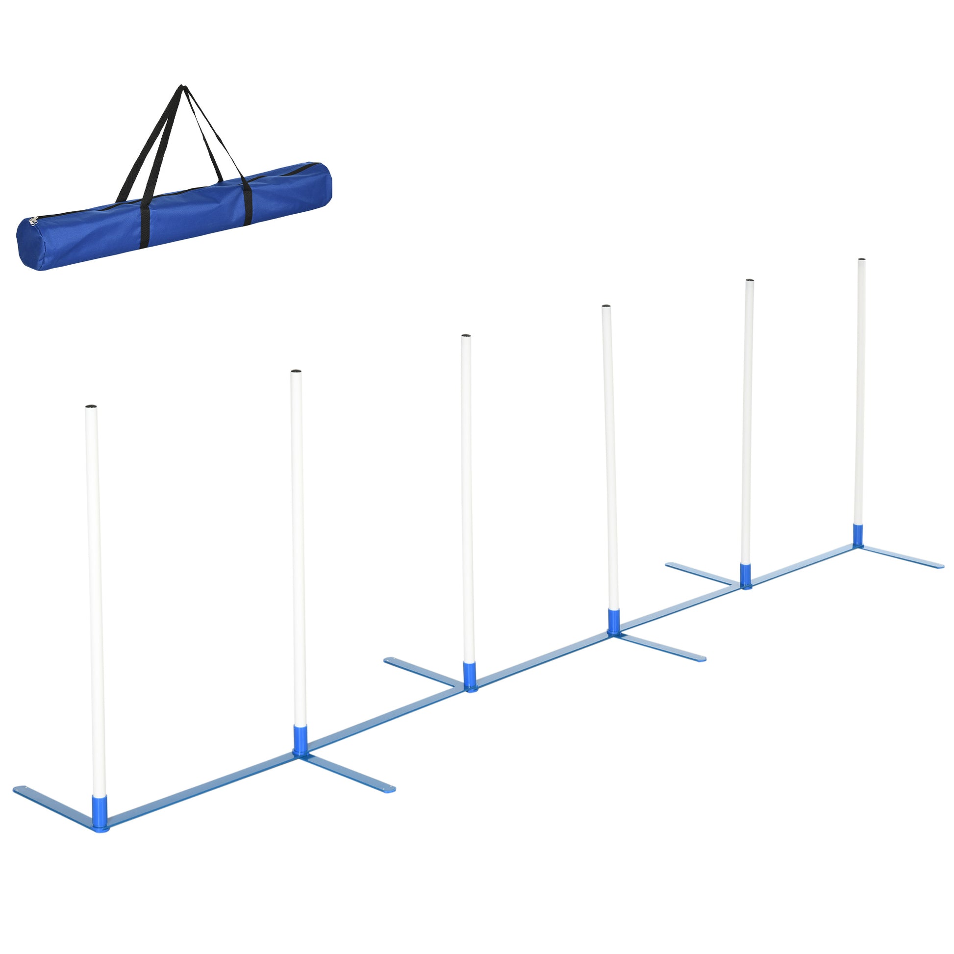 Photo of PawHut Dog Agility Equipment Training Adjustable Obstacle Course Set with 6 Weaves Poles Storage Bag for Pet Outdoor Games Exercise in Exercise colour on a white background